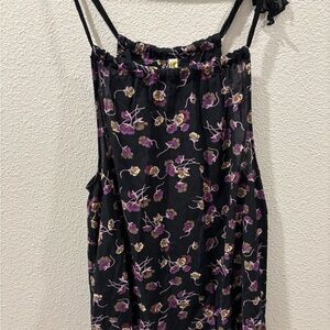Free People Black Floral Tank Top with Purple and Tan Flowers